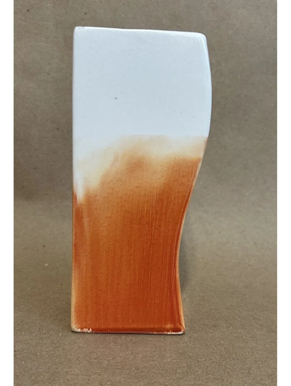 Hand painted orange and white vase with painted gecko 5.5 in tall -signed